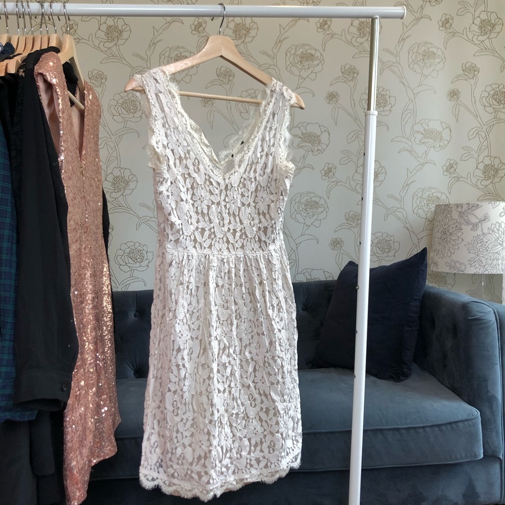 Anthropologie Lace Cream Midi Dress with Gold Slip - Picture 1 of 3